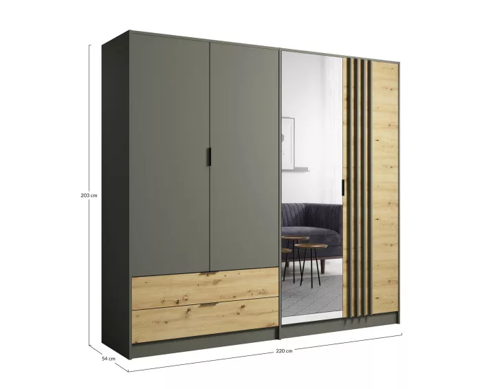 Armoire avec miroir bois et gris 220x203 cm Nicosie