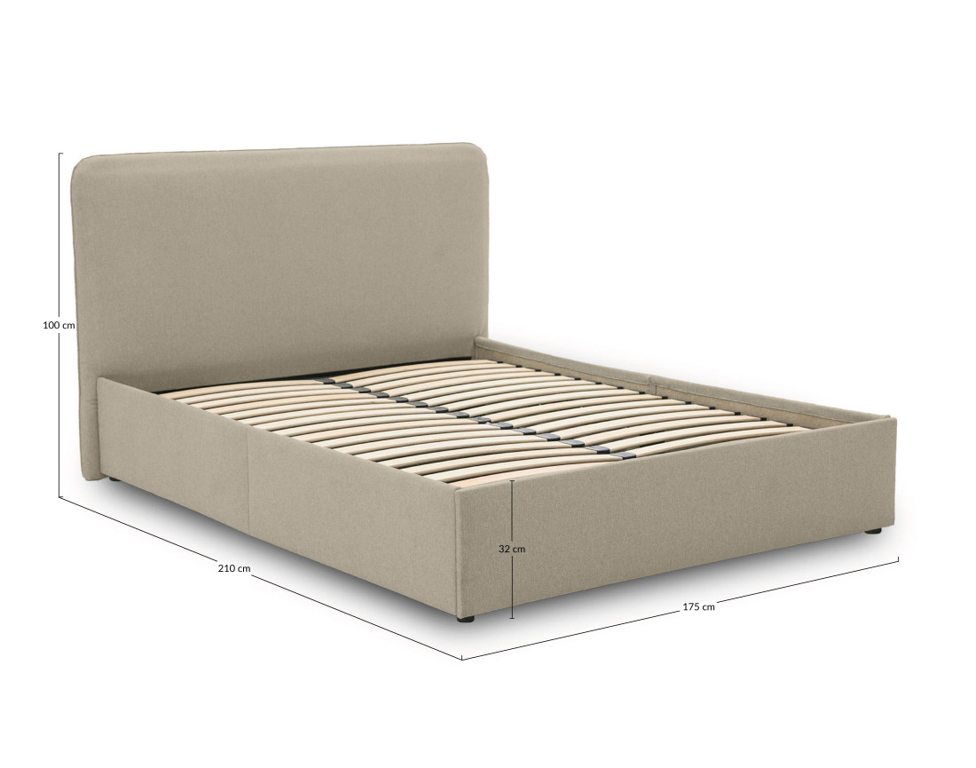 Lit coffre 160x200 cm avec sommier inclus en tissu Goyave