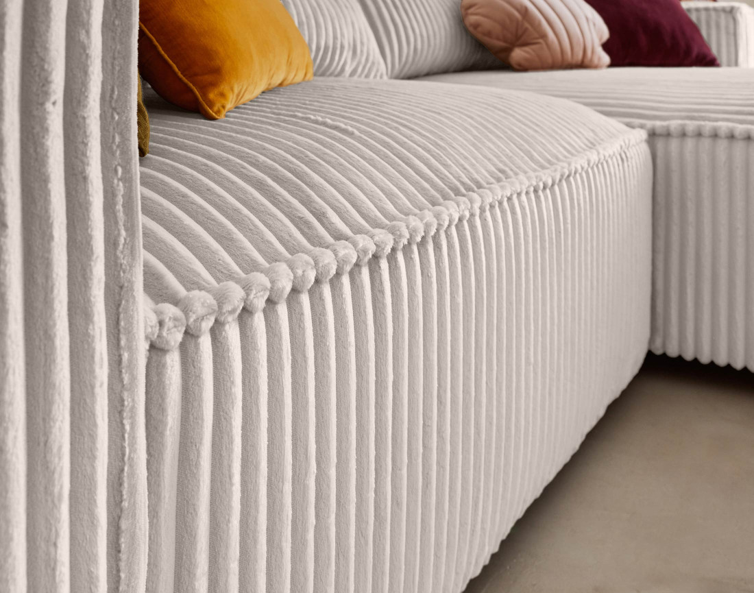 Canapé d'angle droit 4 places en velours côtelé grosses côtes Ela