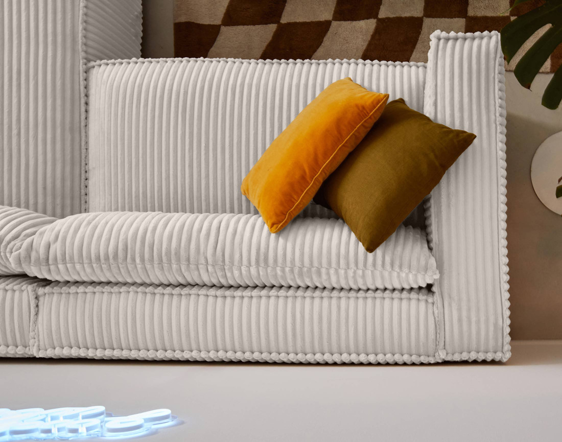 Canapé d'angle droit 4 places en velours côtelé grosses côtes Ela