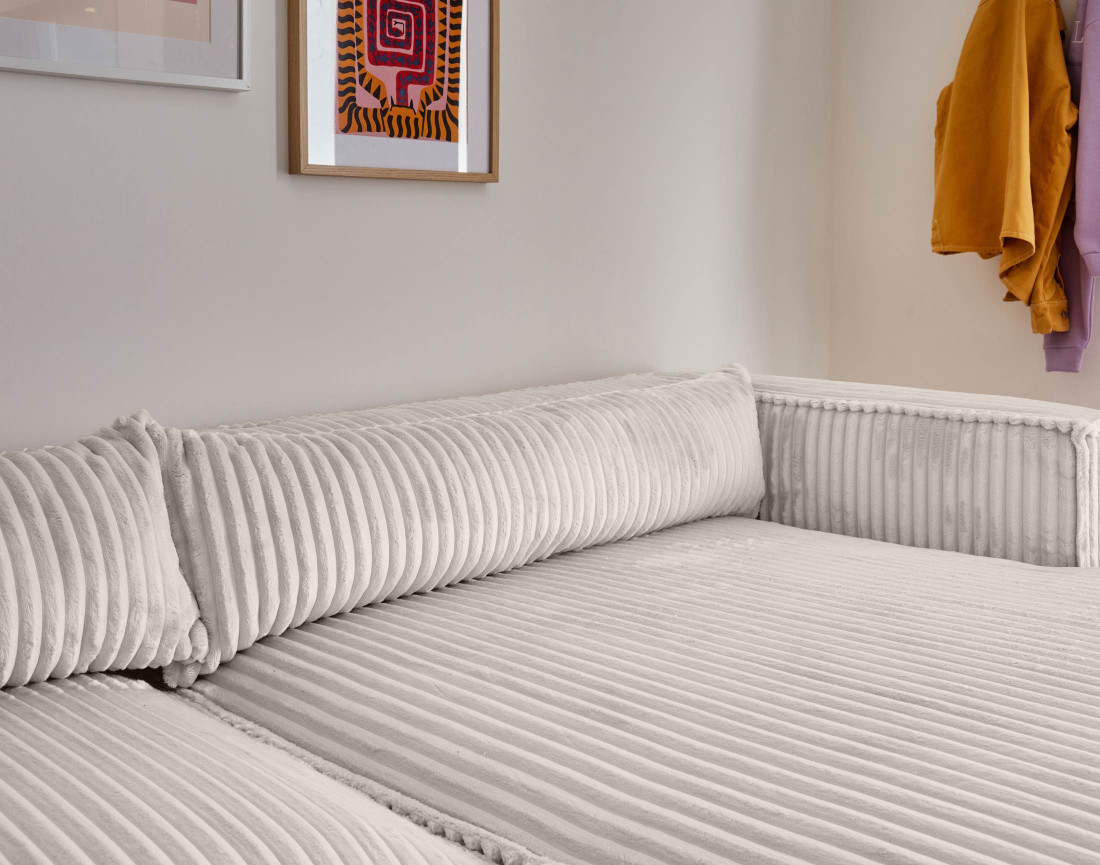 Canapé d'angle droit 4 places en velours côtelé grosses côtes Ela