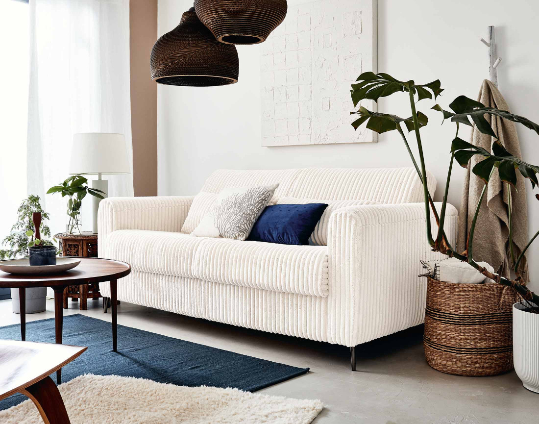Canapé OWEN 3 places convertible express quotidien en grosses côtes | Best Mobilier