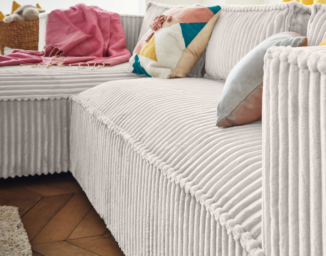 Canapé d'angle gauche 4 places en velours côtelé grosses côtes Stella