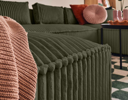 Canapé panoramique en U 7 places en velours côtelé grosses côtes Stella