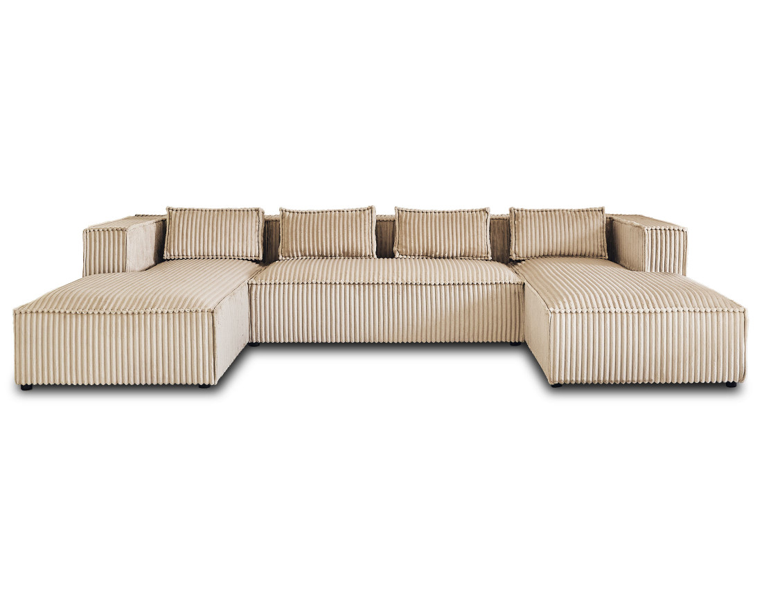 Canapé panoramique en U 7 places en velours côtelé grosses côtes Stella Canapé panoramique en U 7 places en velours côtelé grosses côtes Stella