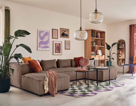 Canapé panoramique en U 7 places en velours côtelé grosses côtes Stella