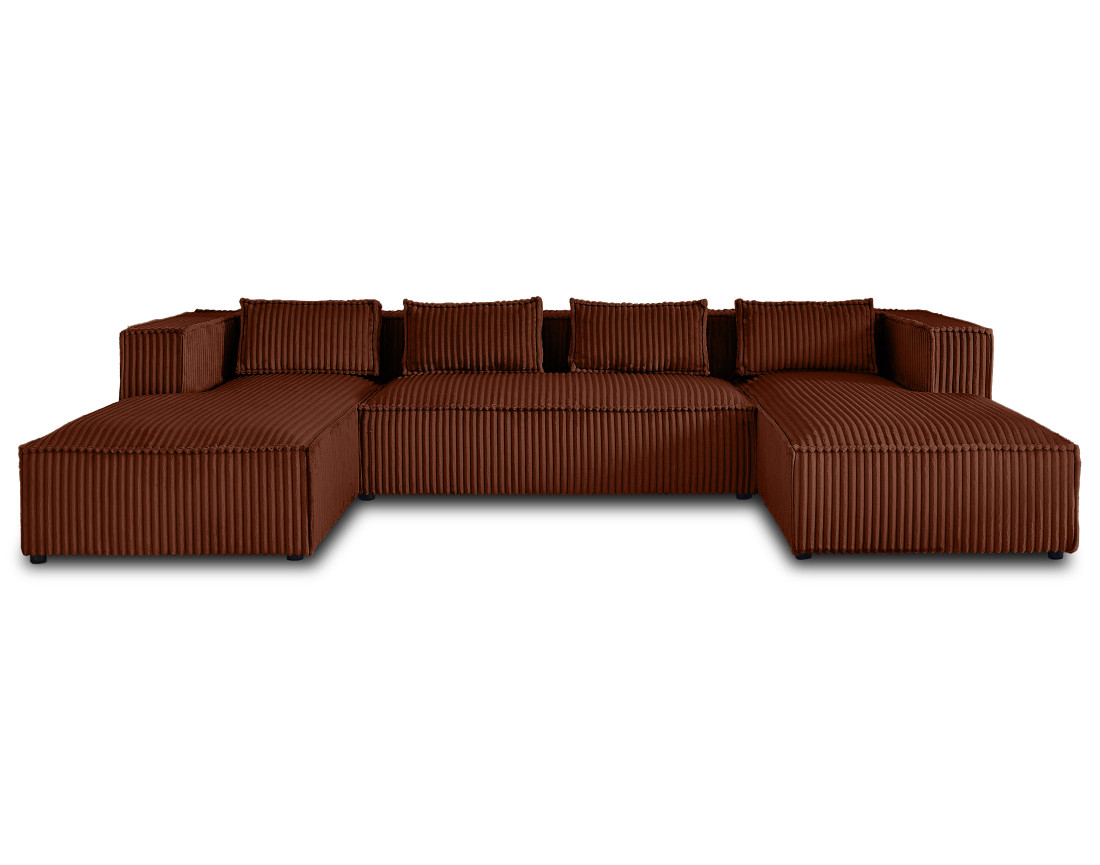 Canapé panoramique en U 7 places en velours côtelé grosses côtes Stella