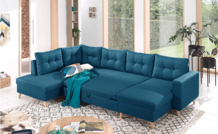 NORDIC - Canapé scandinave d'angle gauche panoramique convertible en tissu - 299x86x188cm NORDIC - Canapé scandinave d'angle gauche panoramique convertible en tissu - 299x86x188cm