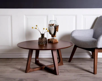Table basse ronde en bois plaquage noyer 75 cm Solin