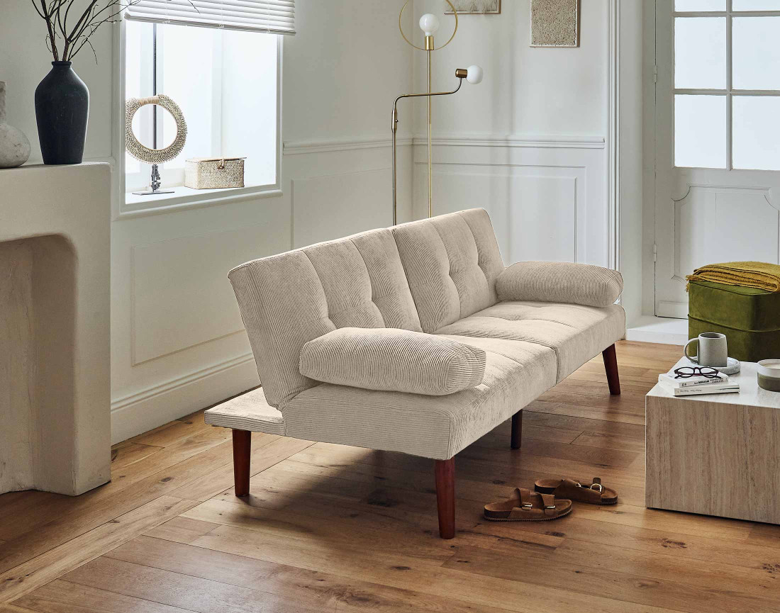 Canapé convertible clic-clac 2 places en velours côtelé Philae Canapé convertible clic-clac 2 places en velours côtelé Philae