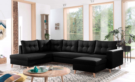 NORDIC - Canapé scandinave d'angle gauche panoramique convertible en tissu - 299x86x188cm NORDIC - Canapé scandinave d'angle gauche panoramique convertible en tissu - 299x86x188cm