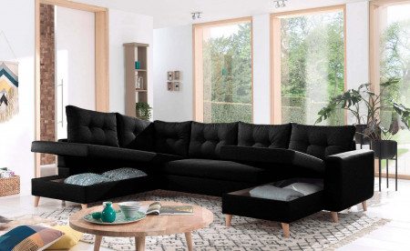 NORDIC - Canapé scandinave d'angle gauche panoramique convertible en tissu - 299x86x188cm NORDIC - Canapé scandinave d'angle gauche panoramique convertible en tissu - 299x86x188cm