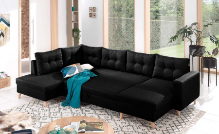 NORDIC - Canapé scandinave d'angle gauche panoramique convertible en tissu - 299x86x188cm NORDIC - Canapé scandinave d'angle gauche panoramique convertible en tissu - 299x86x188cm