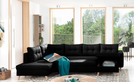 NORDIC - Canapé scandinave d'angle gauche panoramique convertible en tissu - 299x86x188cm NORDIC - Canapé scandinave d'angle gauche panoramique convertible en tissu - 299x86x188cm