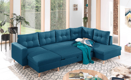 NORDIC - Canapé scandinave d'angle droite panoramique convertible en tissu - 299x86x188cm NORDIC - Canapé scandinave d'angle droite panoramique convertible en tissu - 299x86x188cm