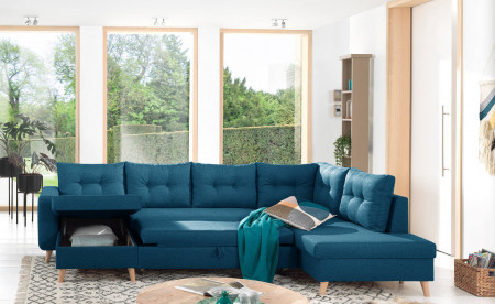 NORDIC - Canapé scandinave d'angle droite panoramique convertible en tissu - 299x86x188cm NORDIC - Canapé scandinave d'angle droite panoramique convertible en tissu - 299x86x188cm