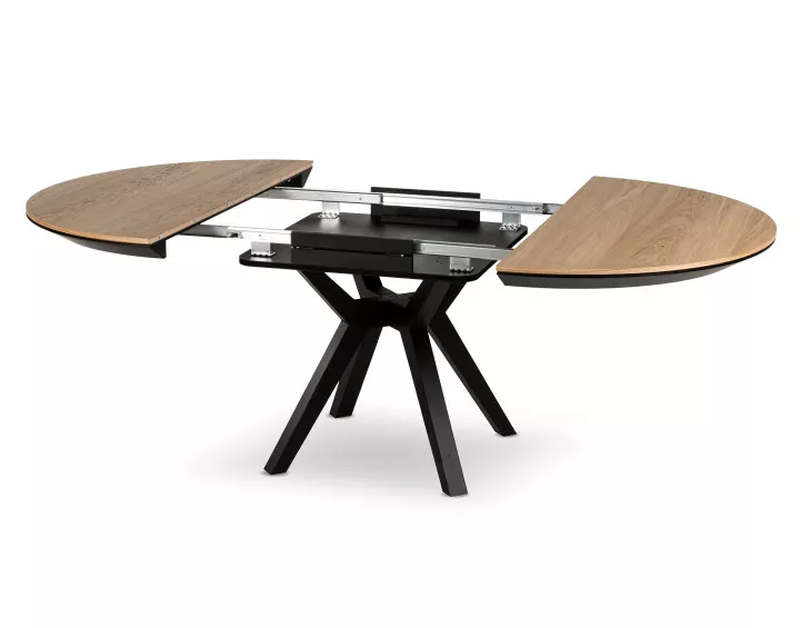 Table à manger ronde extensible en bois et noir 4 à 8 personnes Pampa