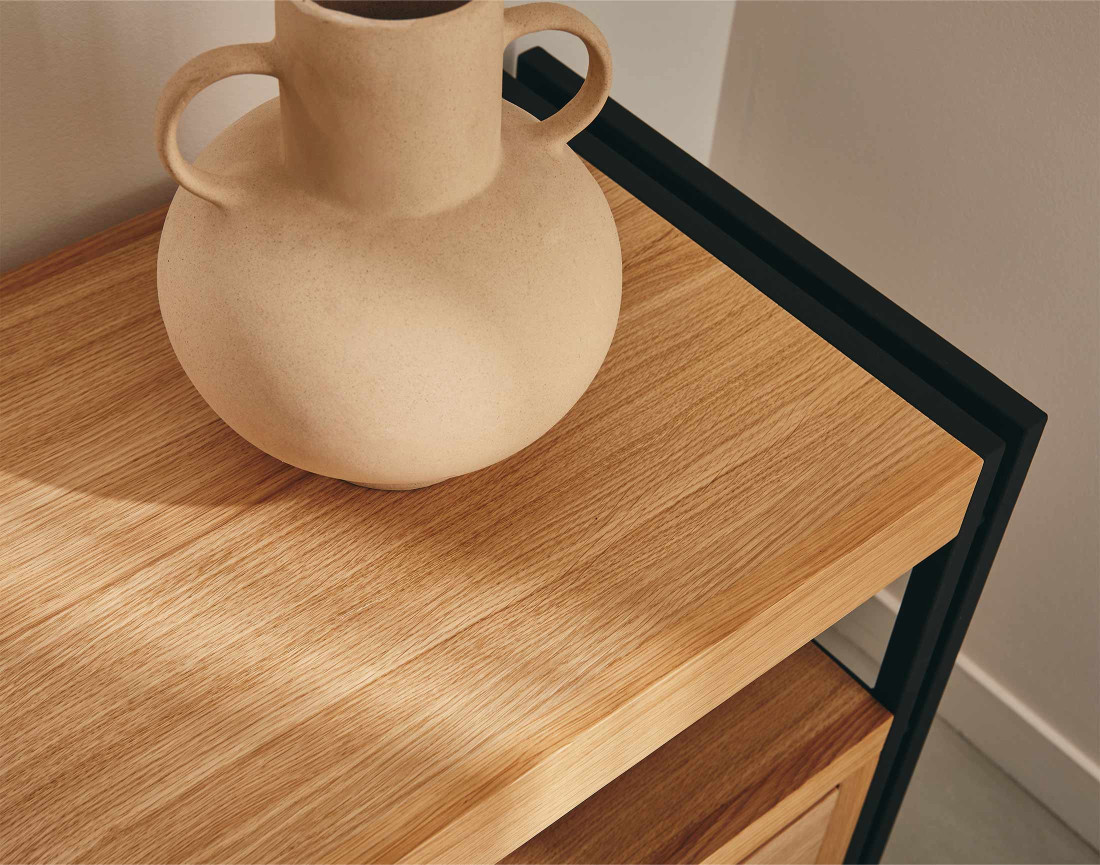 Meuble TV bois et noir 3 tiroirs 200 cm Bogota