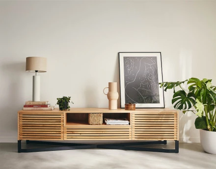 Meuble TV bois et noir 2 portes, 1 tiroir et 1 niche 200 cm Medellin