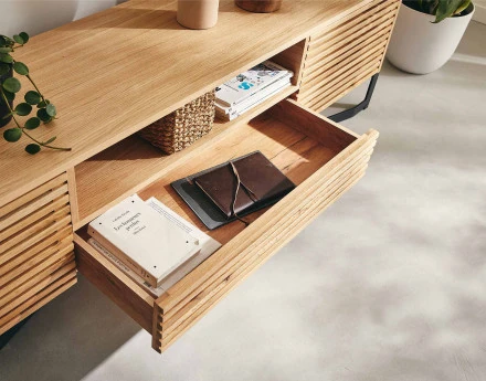 Meuble TV bois et noir 2 portes, 1 tiroir et 1 niche 200 cm Medellin