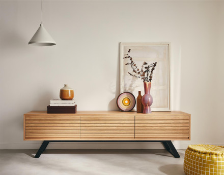 Meuble TV bois et noir 3 tiroirs 200 cm Zapallar