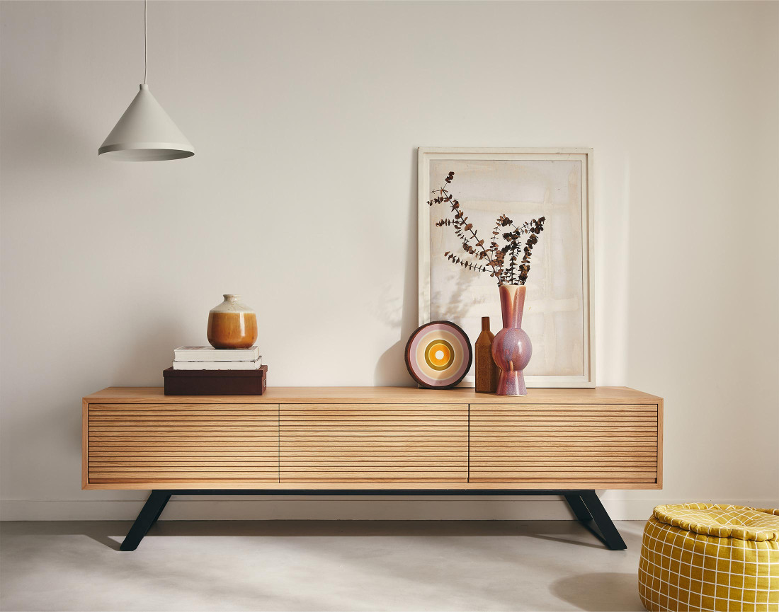 Meuble TV bois et noir 3 tiroirs 200 cm Zapallar