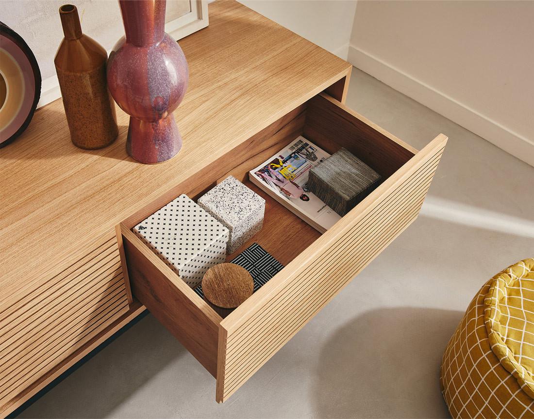 Meuble TV bois et noir 3 tiroirs 200 cm Zapallar