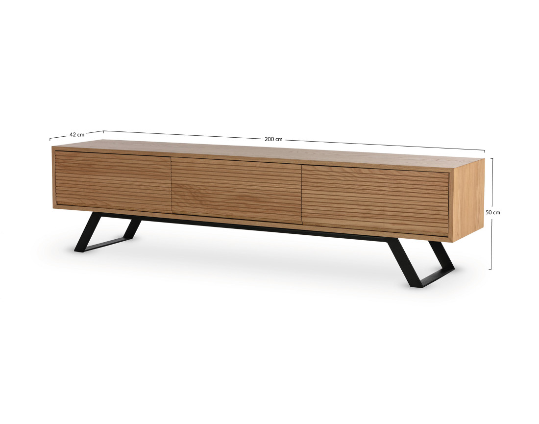 Meuble TV ZAPALLAR bois et noir 3 tiroirs 200 cm | Best Mobilier