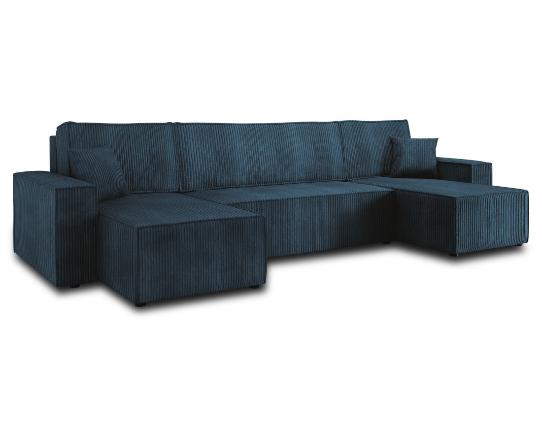 Canapé panoramique en U 7 places convertible avec coffre en velours côtelé Cezanne