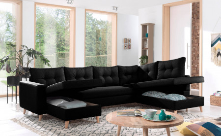 NORDIC - Canapé scandinave d'angle droite panoramique convertible en tissu - 299x86x188cm NORDIC - Canapé scandinave d'angle droite panoramique convertible en tissu - 299x86x188cm