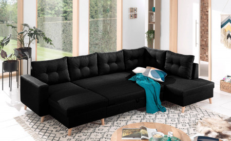 NORDIC - Canapé scandinave d'angle droite panoramique convertible en tissu - 299x86x188cm NORDIC - Canapé scandinave d'angle droite panoramique convertible en tissu - 299x86x188cm