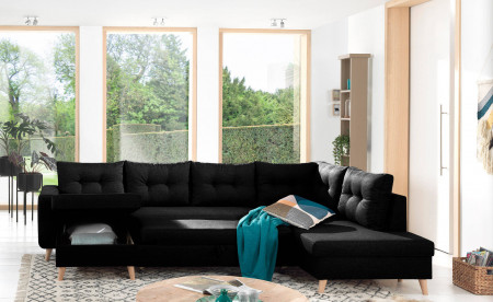 NORDIC - Canapé scandinave d'angle droite panoramique convertible en tissu - 299x86x188cm NORDIC - Canapé scandinave d'angle droite panoramique convertible en tissu - 299x86x188cm