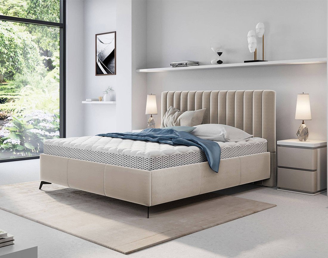 Lit coffre 140x200 cm sommier inclus en velours Mendoza