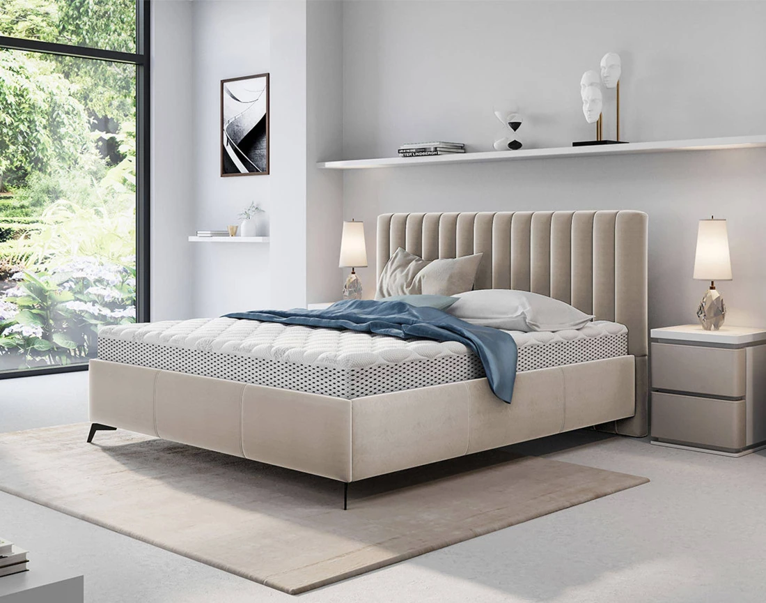 Lit coffre 160x200 cm sommier inclus en velours Mendoza