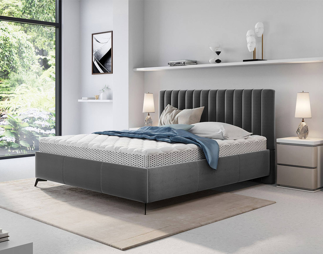 Lit coffre 180x200 cm sommier inclus en velours Mendoza