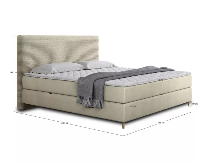 Lit boxspring 140x200 cm coffres et surmatelas inclus en velours côtelé Rafaela