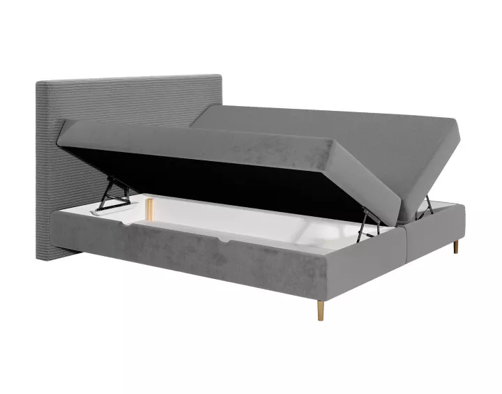 Lit boxspring 160x200 cm coffres et surmatelas inclus en velours côtelé Rafaela