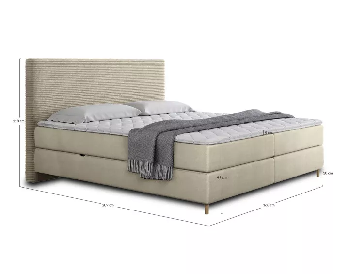 Lit boxspring 160x200 cm coffres et surmatelas inclus en velours côtelé Rafaela