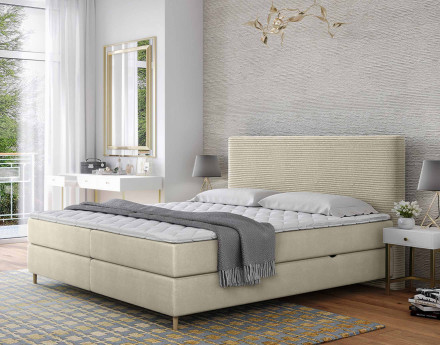 Lit boxspring 180x200 cm coffres et surmatelas inclus en velours côtelé Rafaela