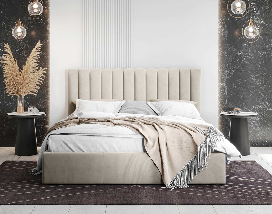 Lit coffre 140x200 cm sommier inclus en velours Rosario