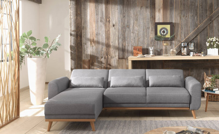 VERA - Canapé d'angle réversible convertible au style scandinave en tissu - 246x88x149cm VERA - Canapé d'angle réversible convertible au style scandinave en tissu - 246x88x149cm