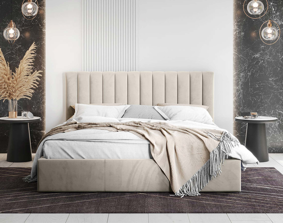 Lit coffre 180x200 cm sommier inclus en velours Rosario