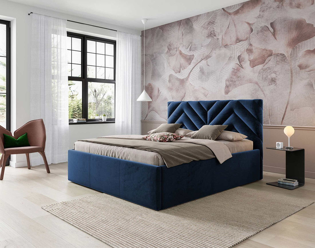 Lit coffre 140x200 cm sommier inclus en velours Santiago