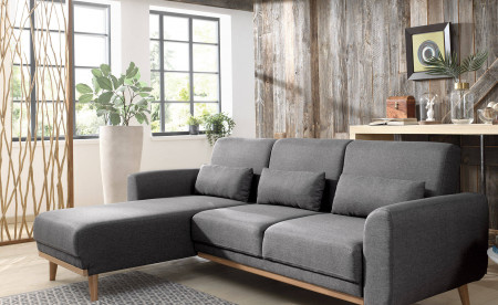 VERA - Canapé d'angle réversible convertible au style scandinave en tissu - 246x88x149cm VERA - Canapé d'angle réversible convertible au style scandinave en tissu - 246x88x149cm