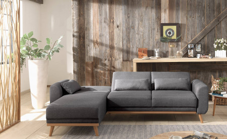 VERA - Canapé d'angle réversible convertible au style scandinave en tissu - 246x88x149cm VERA - Canapé d'angle réversible convertible au style scandinave en tissu - 246x88x149cm