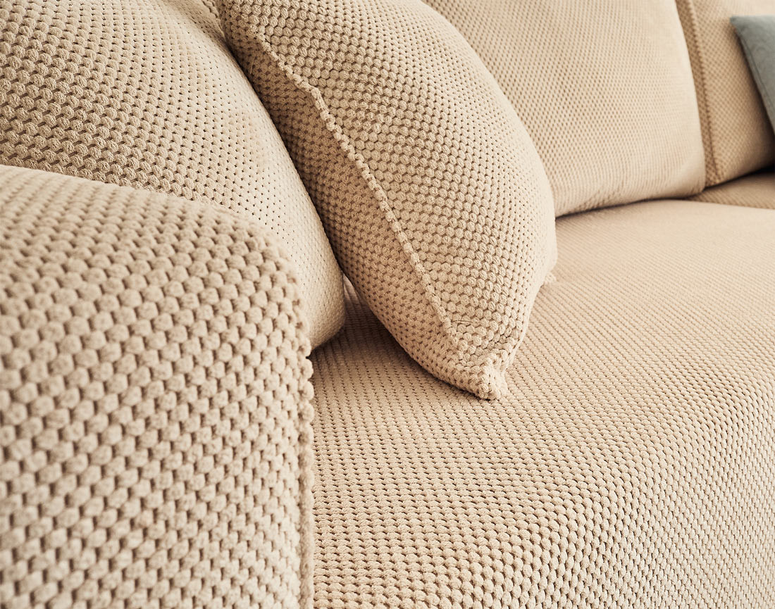 Canapé d'angle réversible 4 places convertible avec coffre en velours texturé Topaze Canapé d'angle réversible 4 places convertible avec coffre en velours texturé Topaze