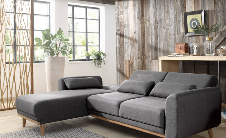 VERA - Canapé d'angle réversible convertible au style scandinave en tissu - 246x88x149cm VERA - Canapé d'angle réversible convertible au style scandinave en tissu - 246x88x149cm