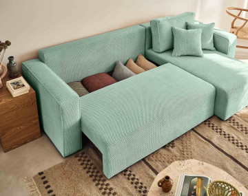 Canapé d'angle réversible 4 places velours texturé Topaze - Best Mobilier