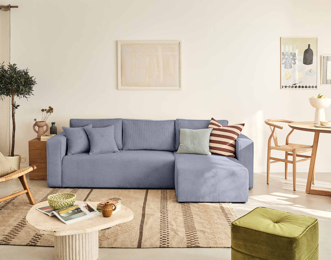 Canapé d'angle réversible 4 places velours texturé Topaze - Best Mobilier