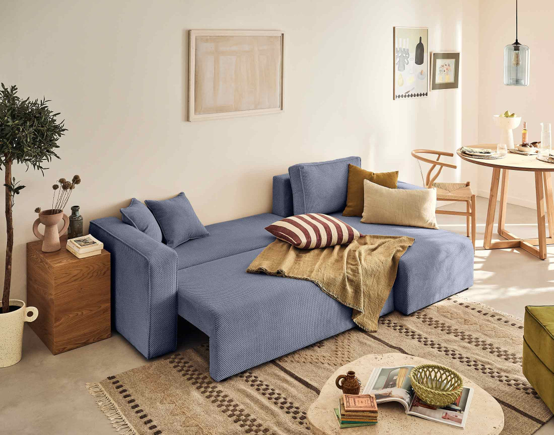 Canapé d'angle réversible 4 places velours texturé Topaze - Best Mobilier